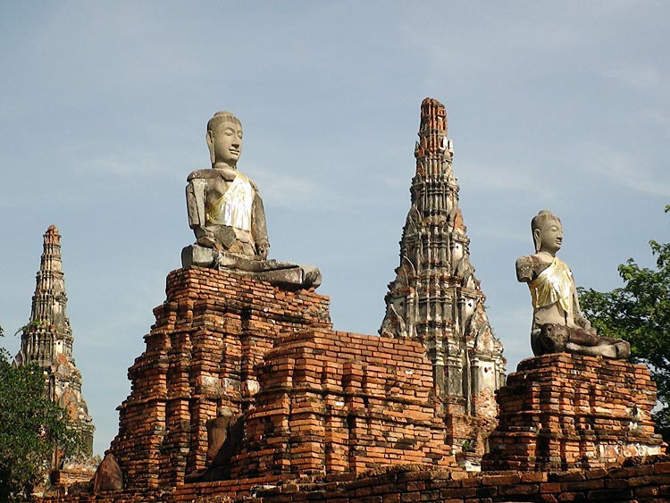 Buddha Images (on the platform in front of the main temple compound) . Wat Chai Wattanaram, Ayutthaya.