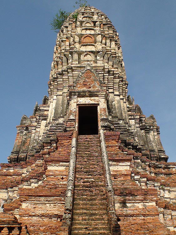 Close-Up of the centrally located main prang at Wat Chai Wattanaram, Ayutthaya