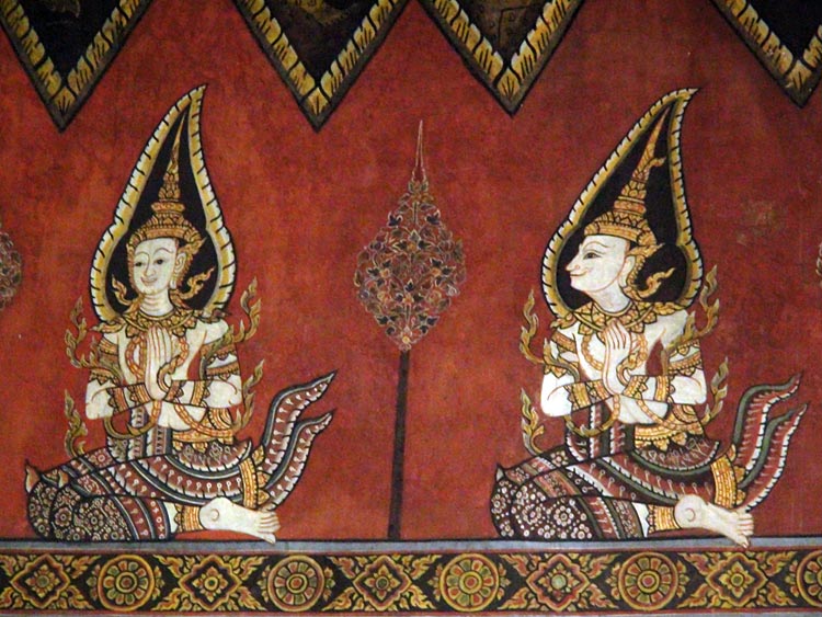 Celestial Being along the upper walls of the Ubosoth at Wat Suwan Dararam, Ayutthaya