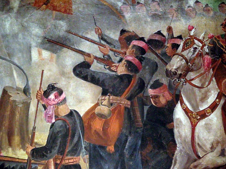 Battle Scene Painting at Wat Suwan Dararam, Ayutthaya