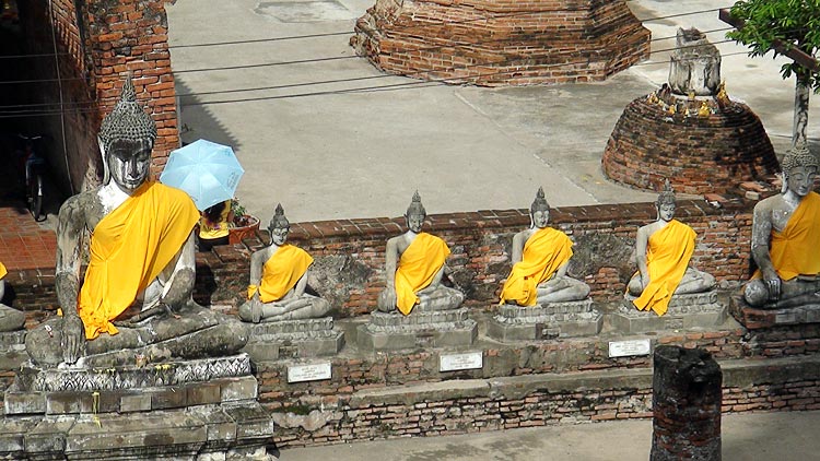 Row of Buddha Images as seen from the Stupa (Chedi) at Wat Yai Chai Mongkol, Ayutthaya